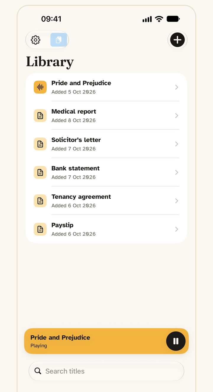 The library: a medical report, a solicitor’s letter, a bank statement and other documents, with the one playing marked in amber