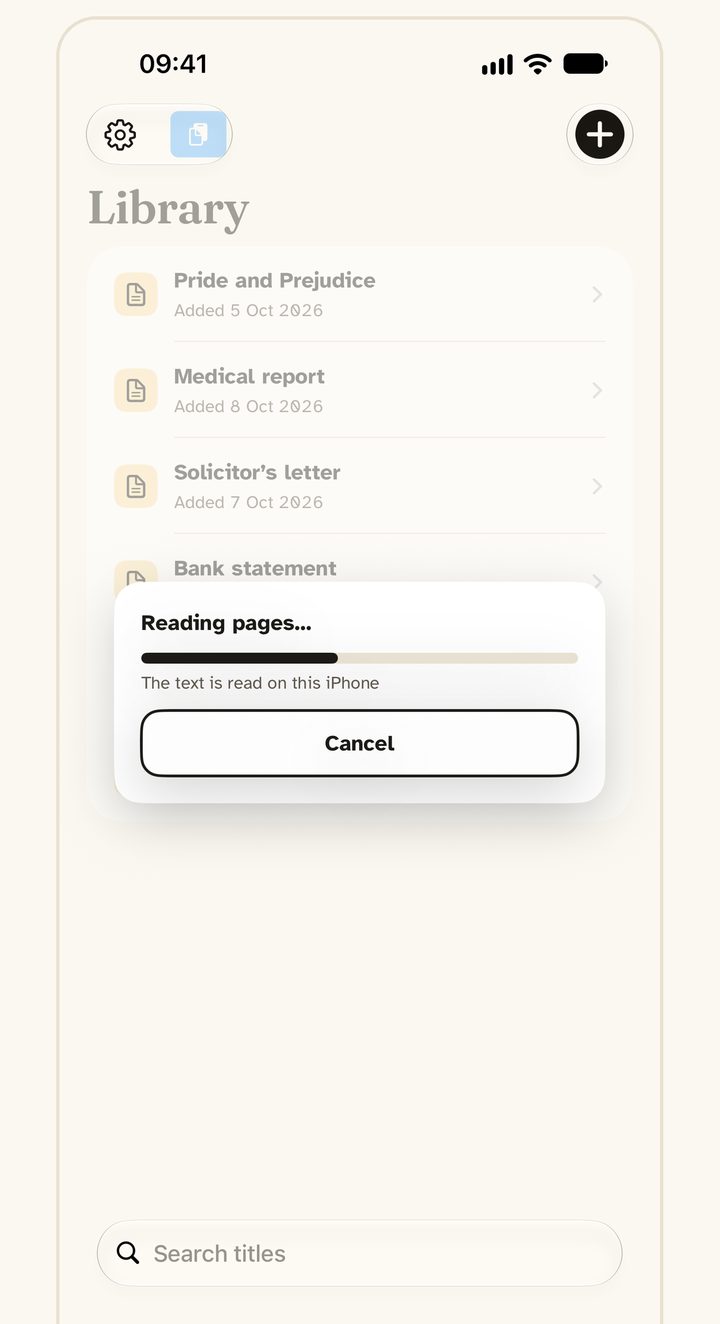 Adding a scan: PrivRead reading the pages